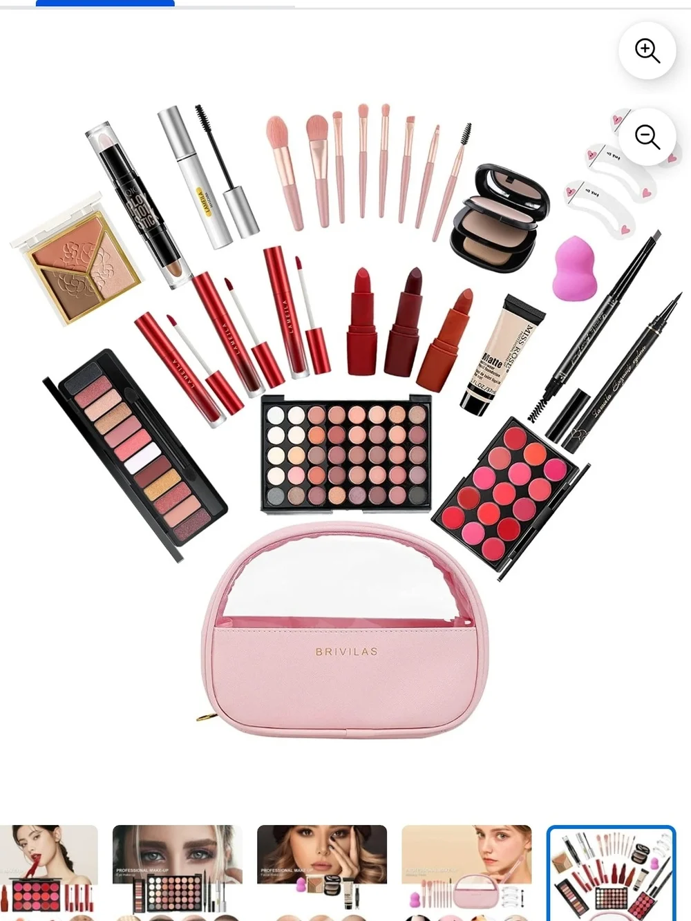 Travel Pink Lipstick and Makeup Set with Brushes & Lip Palette - Women Makeup
